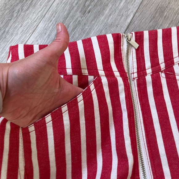 MANGO - MNG Suit Red & White Striped Mini Skirt w Zipper Cotton Linen Blend XS - Picture 6 of 13